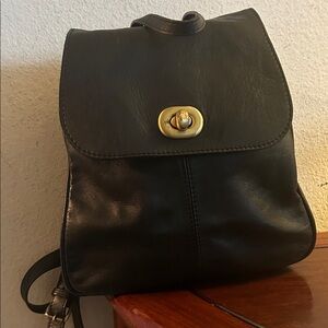 Classic Black Leather Women's Backpack with Turn-Lock Closure
